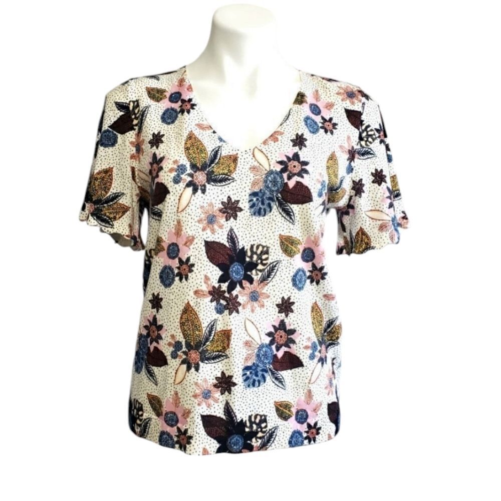 Loft top floral multicolor boho v-neck blouse M